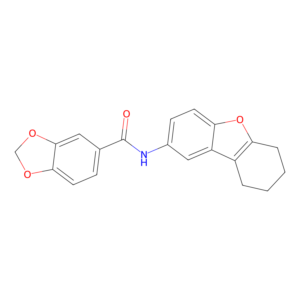 N-(6,7,8,9-tetrahydrodibenzofuran-2-yl)-1,3-benzodioxole-5-carboxamide molecular structure, CAS 696636-77-8