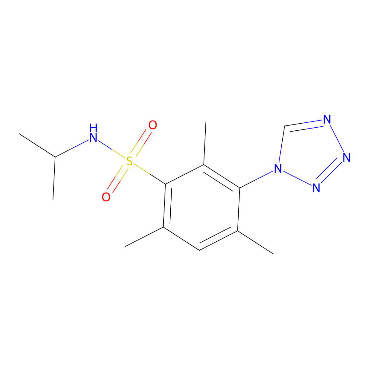 2,4,6-trimethyl-N-propan-2-yl-3-(tetrazol-1-yl)benzenesulfonamide molecular structure, CAS 696637-08-8