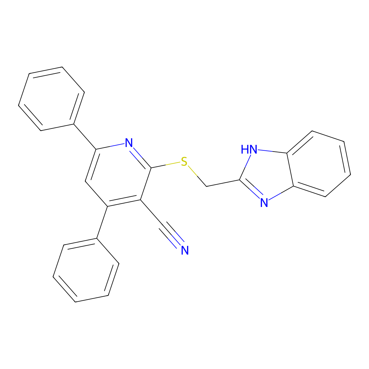 2-{[(1H-1,3-benzodiazol-2-yl)methyl]sulfanyl}-4,6-diphenylpyridine-3-carbonitrile molecular structure, CAS 696637-18-0
