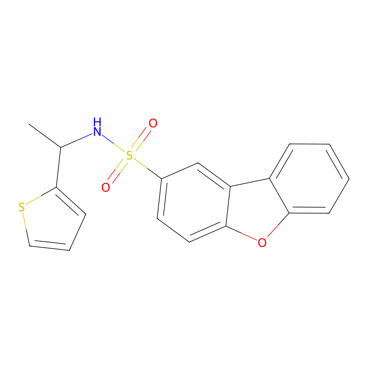N-(1-thiophen-2-ylethyl)dibenzofuran-2-sulfonamide molecular structure, CAS 696638-03-6