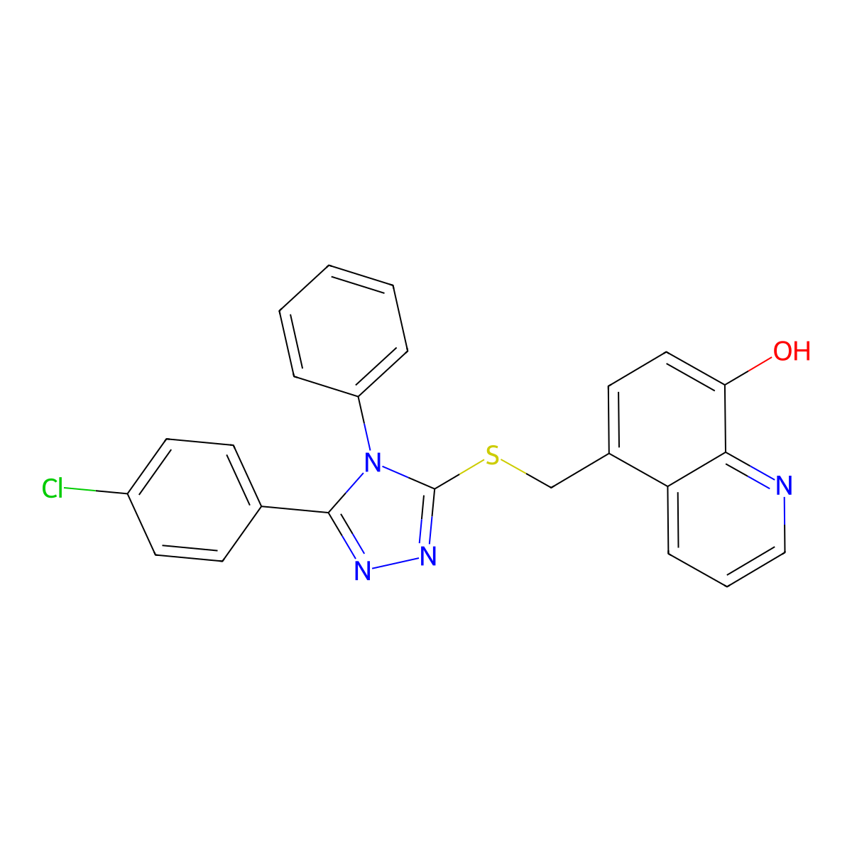 5-[[5-(4-Chlorophenyl)-4-phenyl-1,2,4-triazol-3-yl]sulfanylmethyl]quinolin-8-ol molecular structure, CAS 696638-13-8