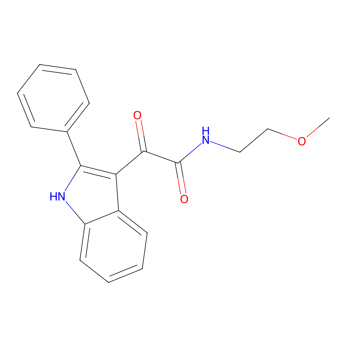 N-(2-methoxyethyl)-2-oxo-2-(2-phenyl-1H-indol-3-yl)acetamide molecular structure, CAS 696638-21-8