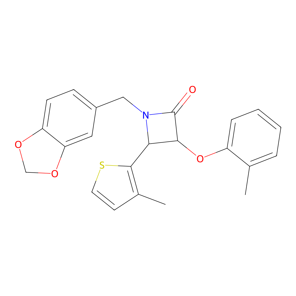 1-(1,3-Benzodioxol-5-ylmethyl)-3-(2-methylphenoxy)-4-(3-methylthiophen-2-yl)azetidin-2-one molecular structure, CAS 696639-61-9