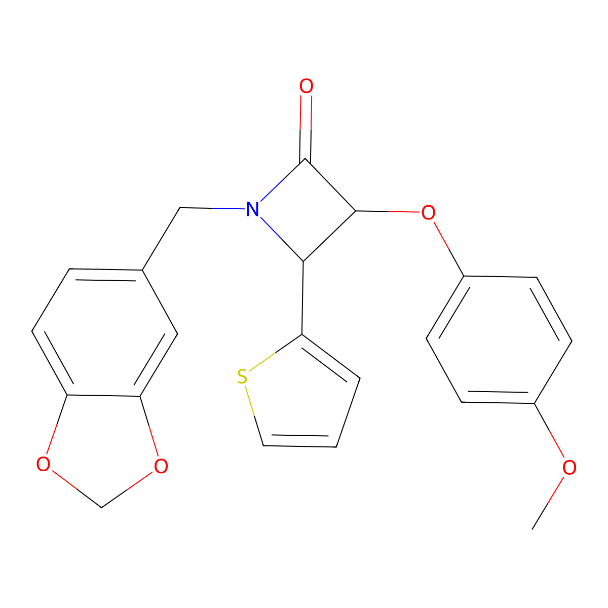 1-(1,3-Benzodioxol-5-ylmethyl)-3-(4-methoxyphenoxy)-4-thiophen-2-ylazetidin-2-one molecular structure, CAS 696639-64-2