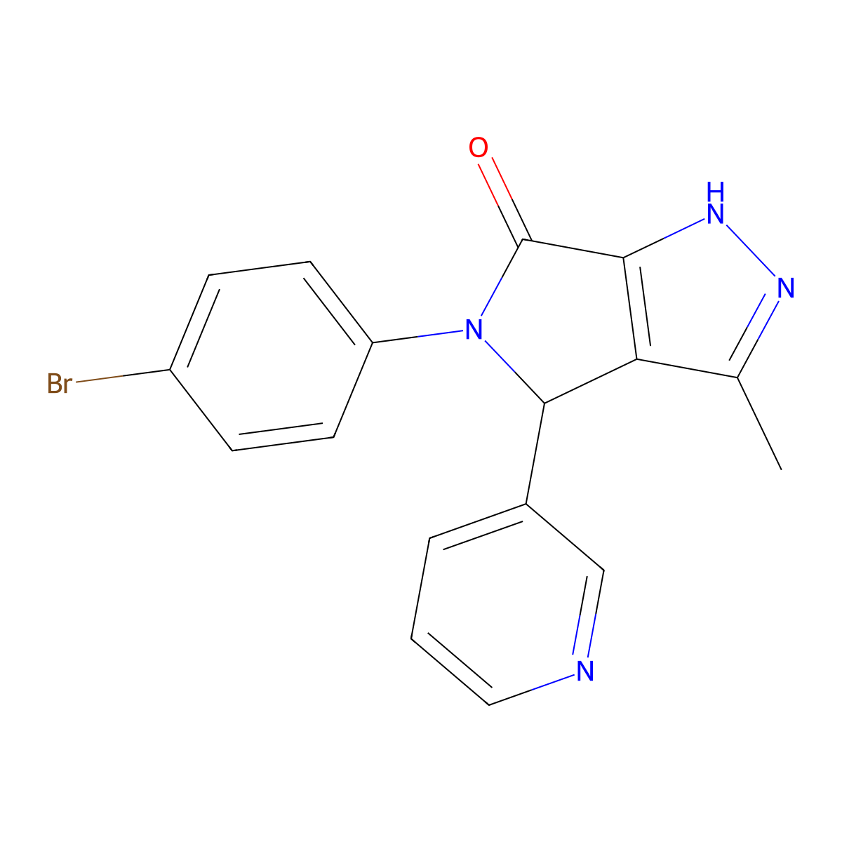 5-(4-Bromophenyl)-3-methyl-4-pyridin-3-yl-2,4-dihydropyrrolo[3,4-c]pyrazol-6-one molecular structure, CAS 696642-10-1