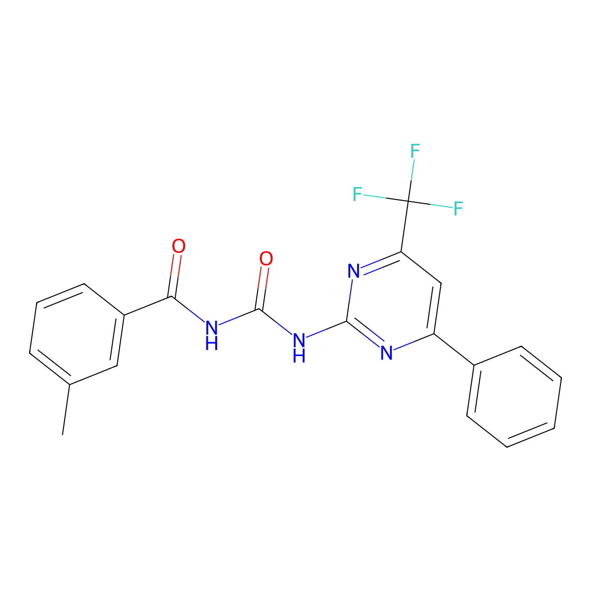 3-methyl-N-[[4-phenyl-6-(trifluoromethyl)pyrimidin-2-yl]carbamoyl]benzamide molecular structure, CAS 696644-27-6