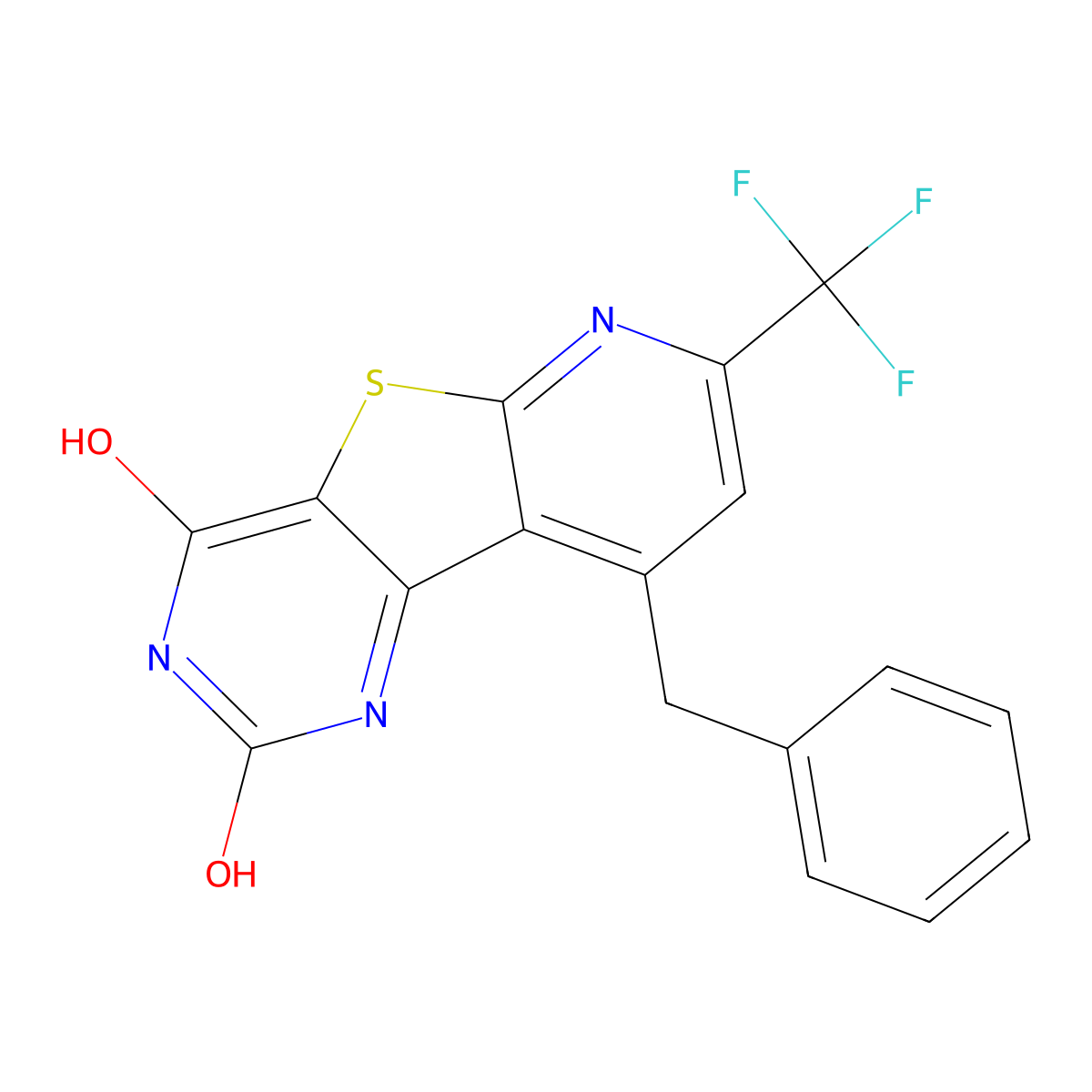9-Benzyl-7-(trifluoromethyl)pyrido[3',2':4,5]thieno[3,2-d]pyrimidine-2,4-diol molecular structure, CAS 696645-33-7