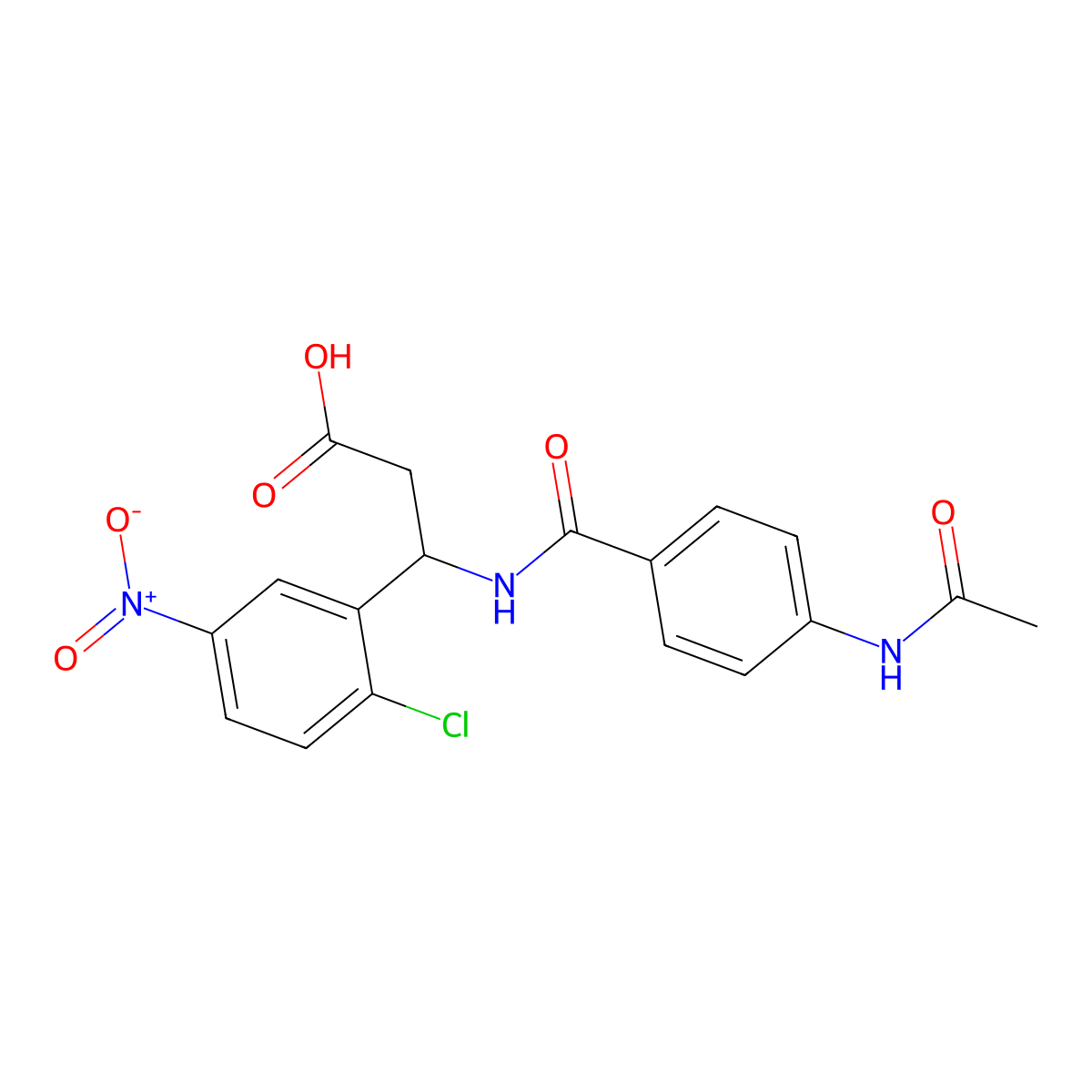 3-({[4-(Acetylamino)phenyl]carbonyl}amino)-3-(2-chloro-5-nitrophenyl)propanoic acid molecular structure, CAS 696645-63-3