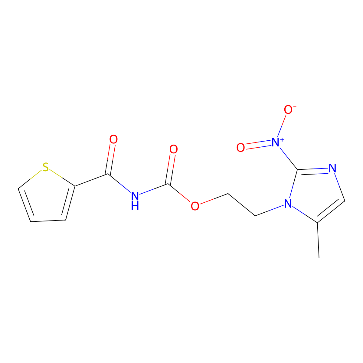 Carbamic acid, (2-thienylcarbonyl)-, 2-(5-methyl-2-nitro-1H-imidazol-1-yl)ethyl ester molecular structure, CAS 696646-08-9