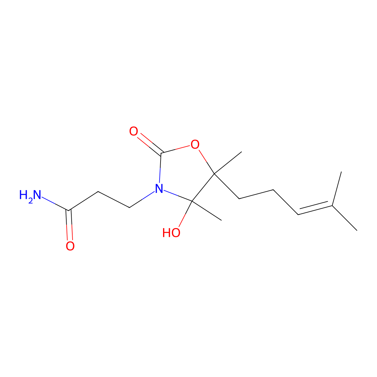 4-Hydroxy-4,5-dimethyl-5-(4-methyl-3-penten-1-yl)-2-oxo-3-oxazolidinepropanamide molecular structure, CAS 696646-26-1