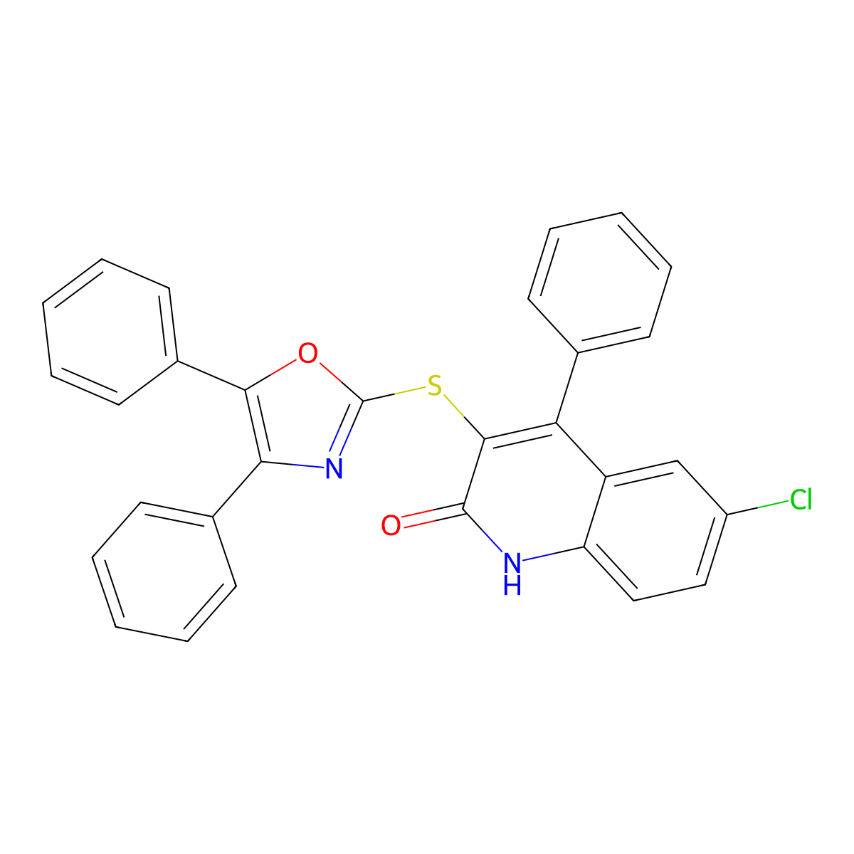 6-chloro-3-[(4,5-diphenyl-1,3-oxazol-2-yl)sulfanyl]-4-phenylquinolin-2(1H)-one molecular structure, CAS 696646-56-7