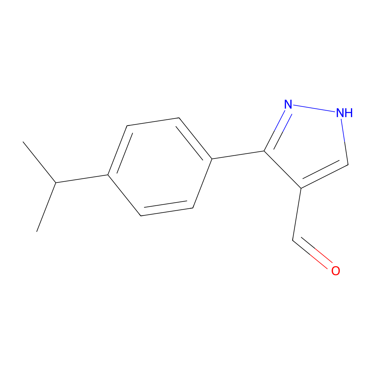 3-(4-isopropylphenyl)-1H-pyrazole-4-carbaldehyde molecular structure, CAS 696646-74-9
