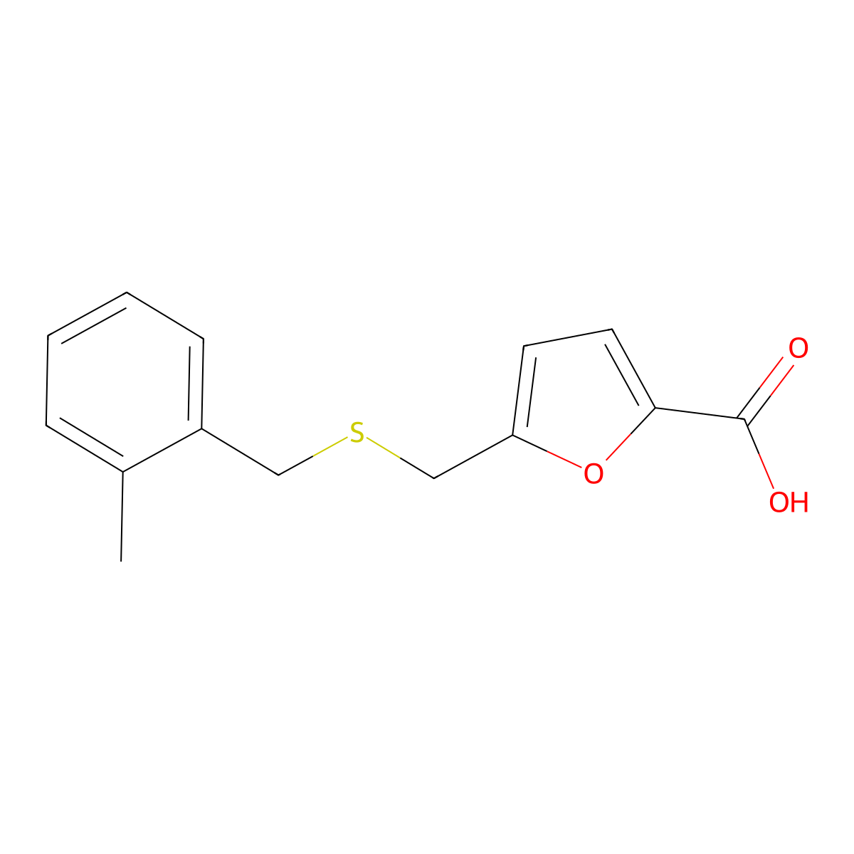 5-({[(2-Methylphenyl)methyl]sulfanyl}methyl)furan-2-carboxylic acid molecular structure, CAS 696647-71-9