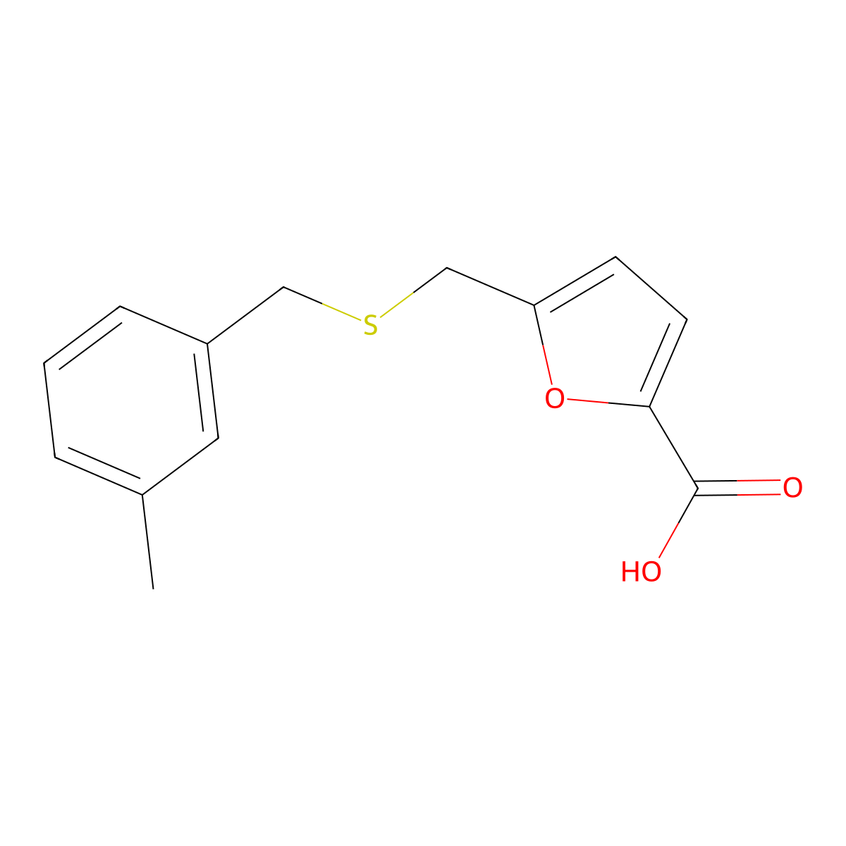 5-{[(3-Methylbenzyl)thio]methyl}-2-furoic acid molecular structure, CAS 696647-99-1