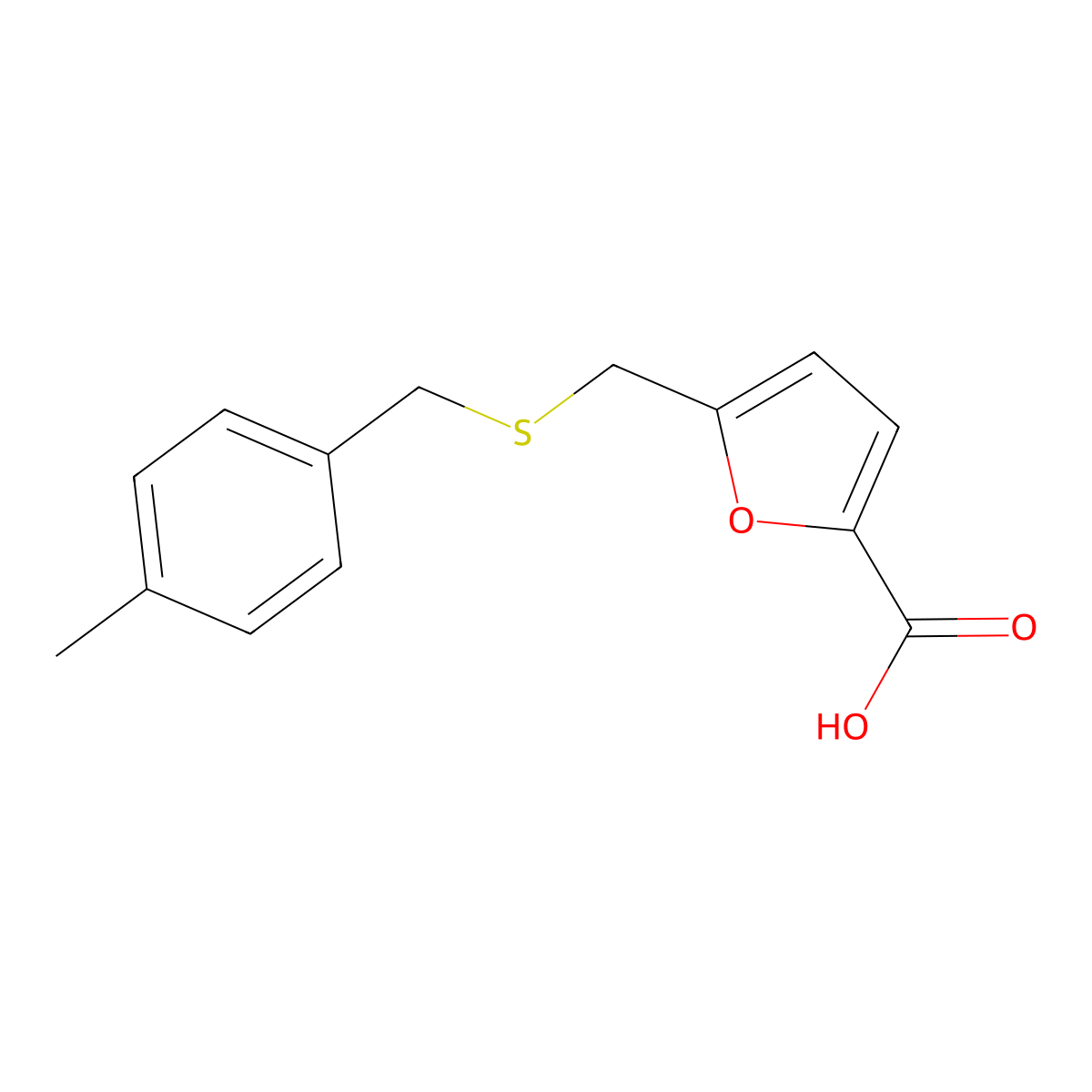5-{[(4-Methylbenzyl)thio]methyl}-2-furoic acid molecular structure, CAS 696648-05-2