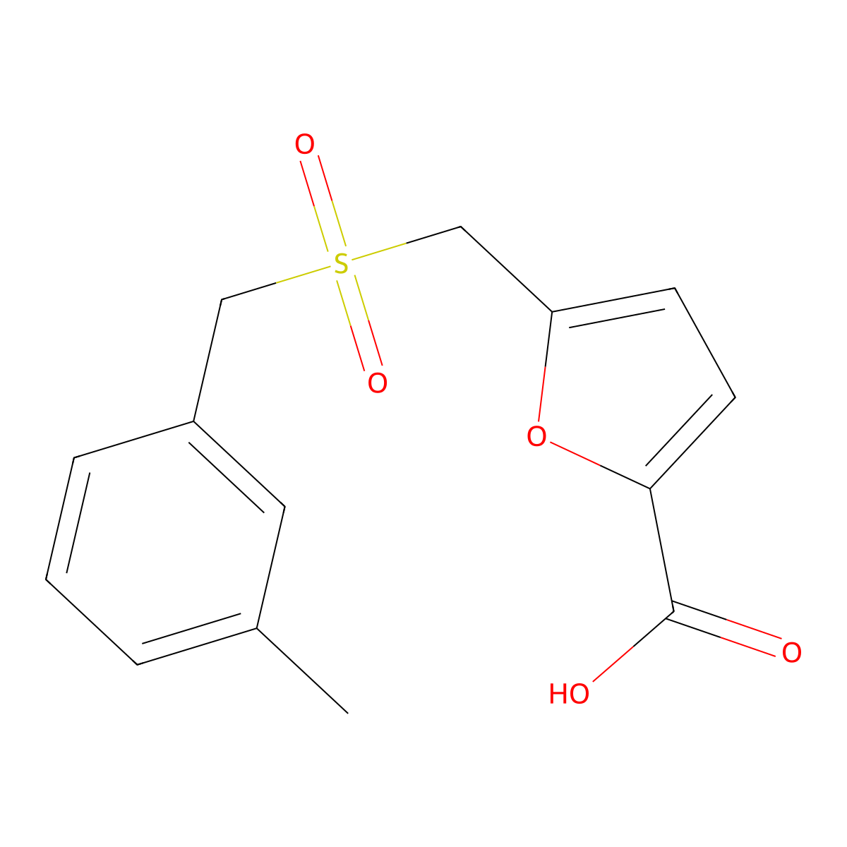 5-{[(3-Methylbenzyl)sulfonyl]methyl}-2-furoic acid molecular structure, CAS 696648-31-4