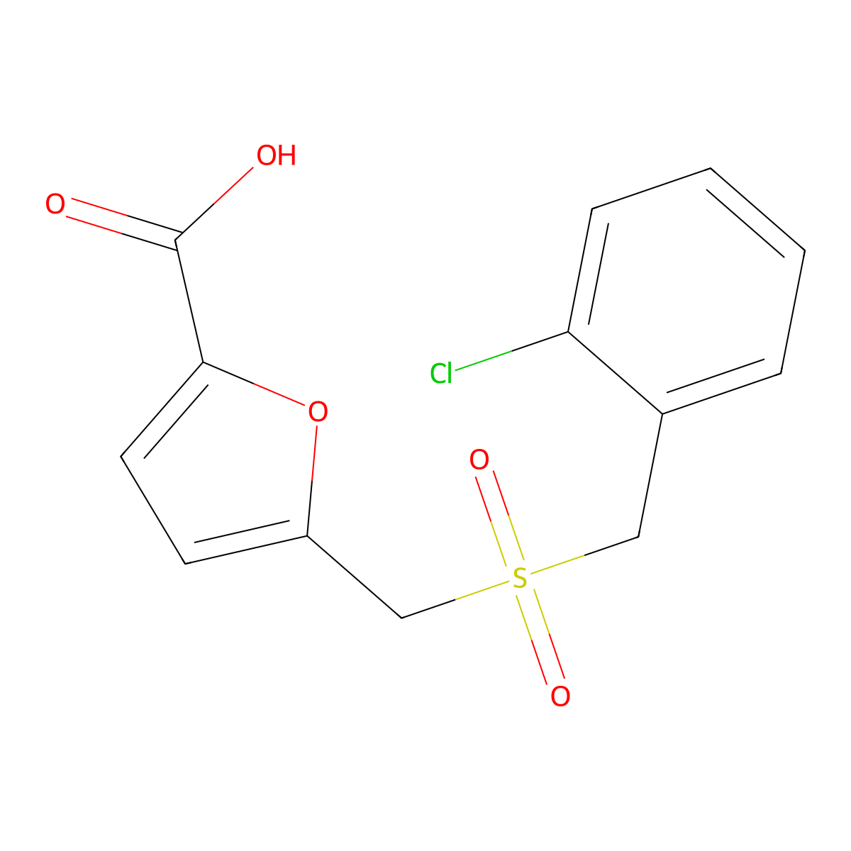 5-{[(2-Chlorobenzyl)sulfonyl]methyl}-2-furoic acid molecular structure, CAS 696648-35-8
