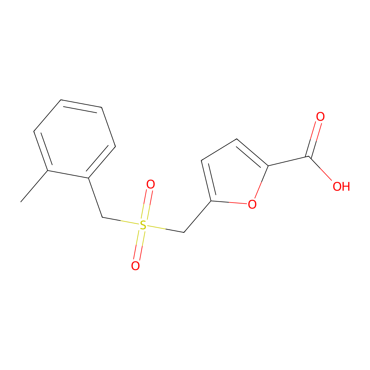 5-{[(2-Methylbenzyl)sulfonyl]methyl}-2-furoic acid molecular structure, CAS 696648-38-1