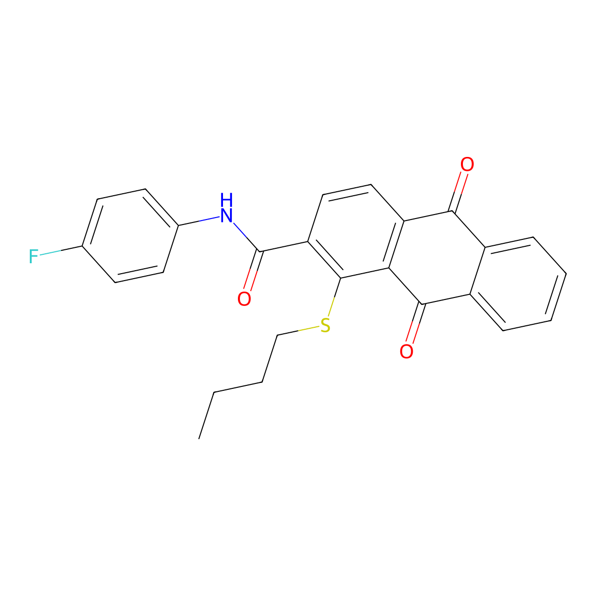 1-(Butylthio)-N-(4-fluorophenyl)-9,10-dihydro-9,10-dioxo-2-anthracenecarboxamide molecular structure, CAS 696648-52-9
