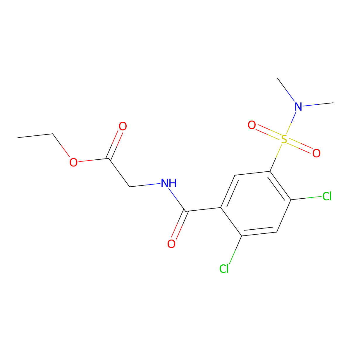 ethyl 2-(2,4-dichloro-5-(N,N-dimethylsulfamoyl)benzamido)acetate molecular structure, CAS 696648-75-6