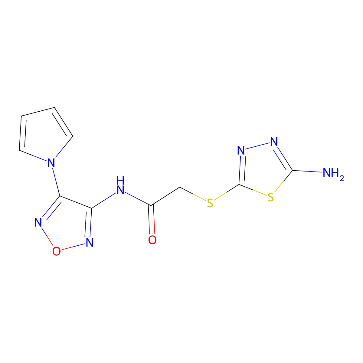2-[(5-amino-1,3,4-thiadiazol-2-yl)sulfanyl]-N-[4-(1H-pyrrol-1-yl)-1,2,5-oxadiazol-3-yl]acetamide molecular structure, CAS 696649-47-5