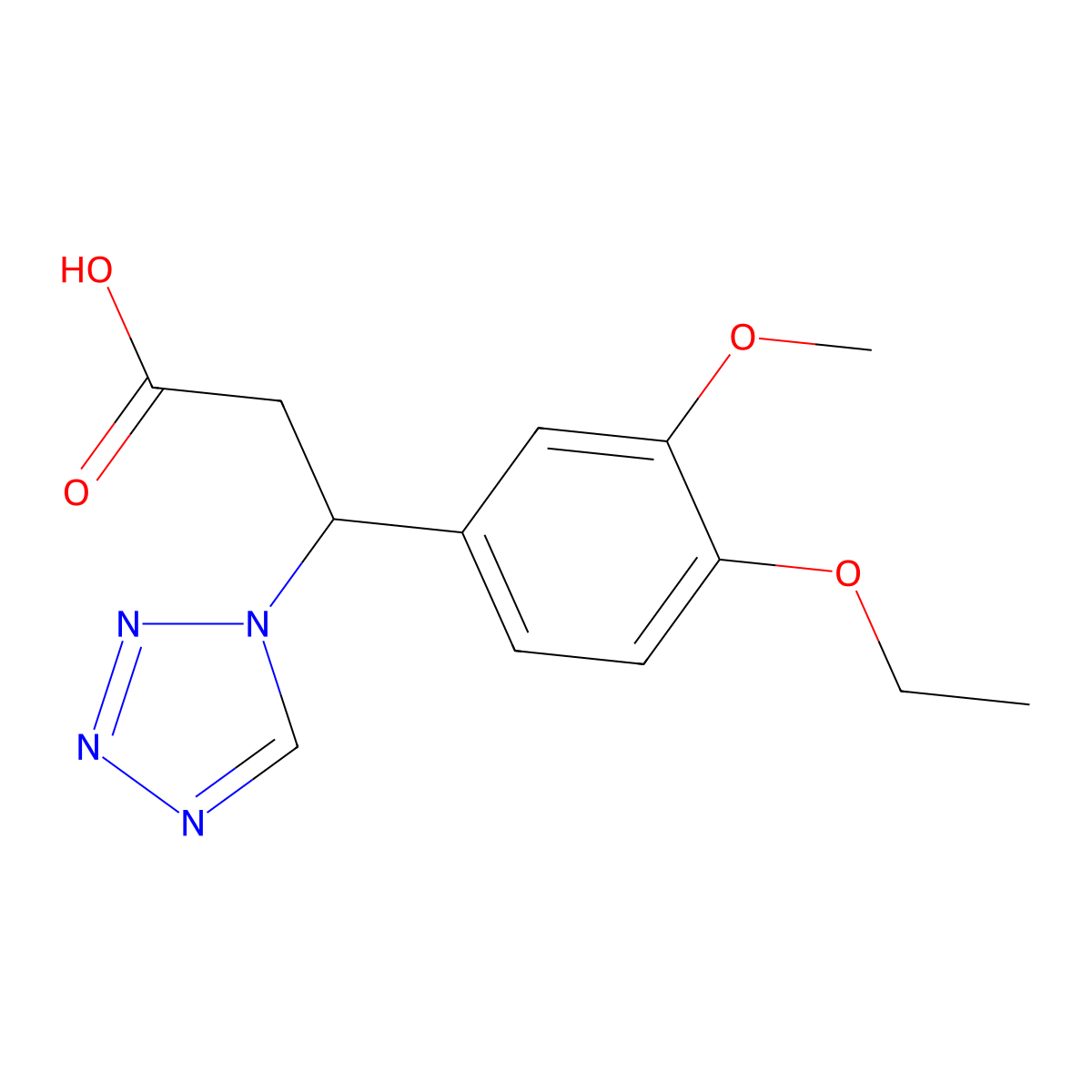 3-(4-ethoxy-3-methoxyphenyl)-3-(1H-tetrazol-1-yl)propanoic acid molecular structure, CAS 696649-72-6