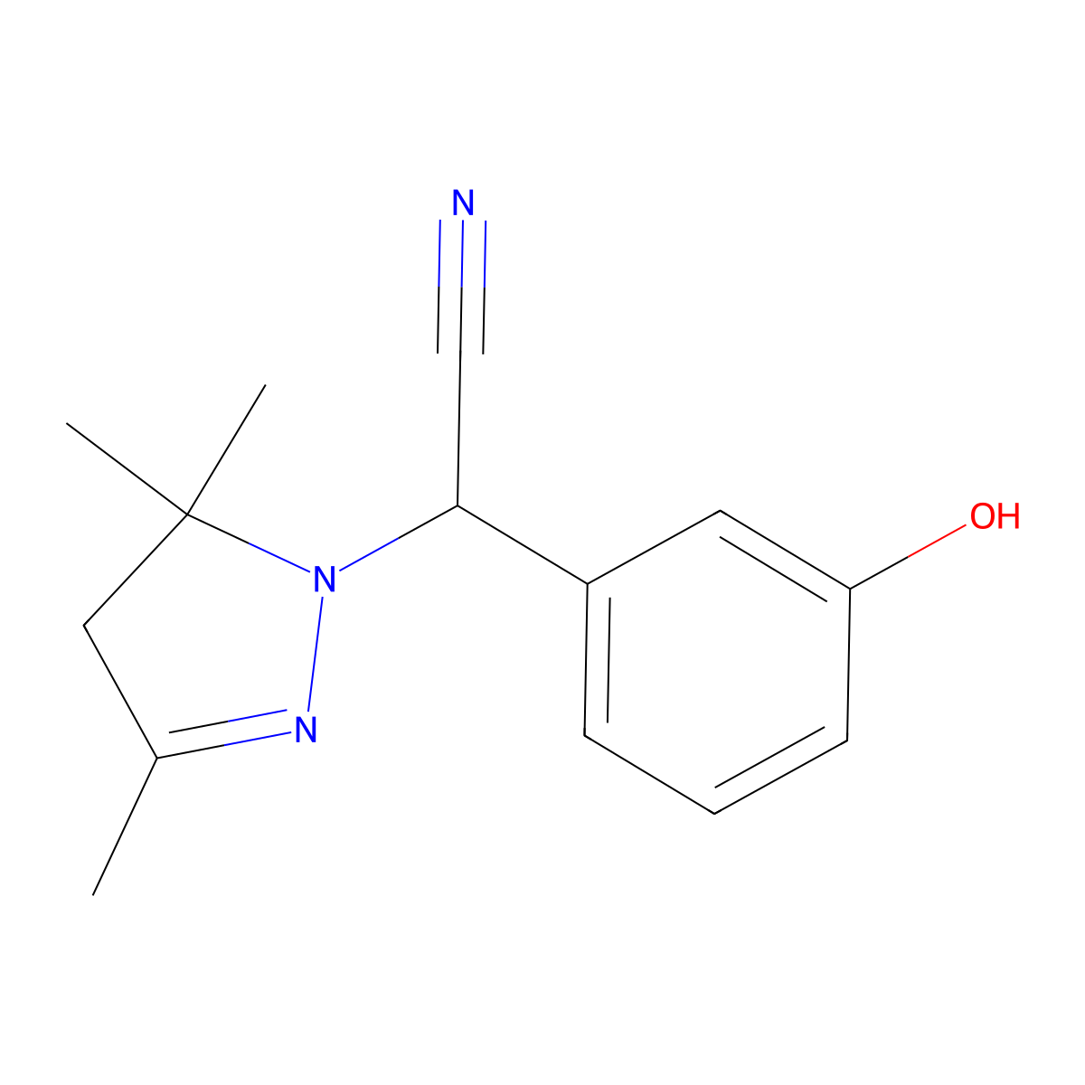 (3-hydroxyphenyl)(3,5,5-trimethyl-4,5-dihydro-1H-pyrazol-1-yl)acetonitrile molecular structure, CAS 696649-86-2