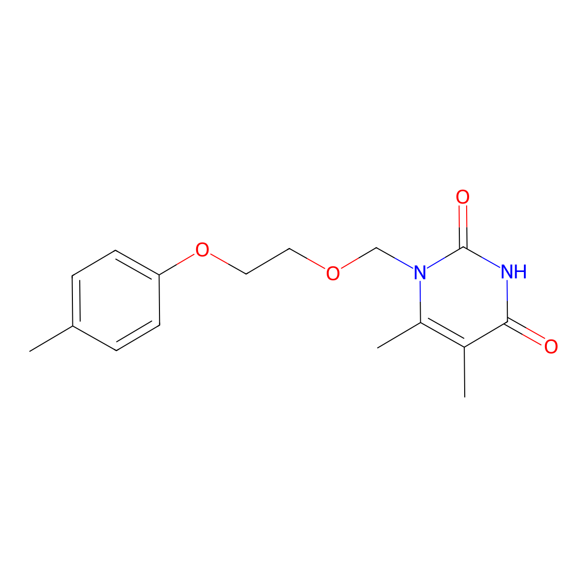 5,6-Dimethyl-1-[2-(4-methylphenoxy)ethoxymethyl]pyrimidine-2,4-dione molecular structure, CAS 696650-09-6