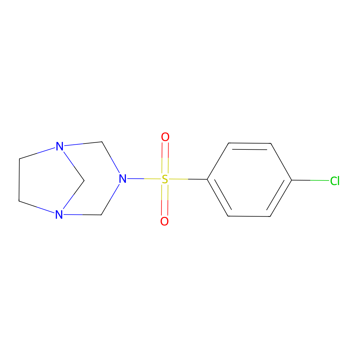 3-(4-Chlorophenyl)sulfonyl-1,3,5-triazabicyclo[3.2.1]octane molecular structure, CAS 696650-63-2