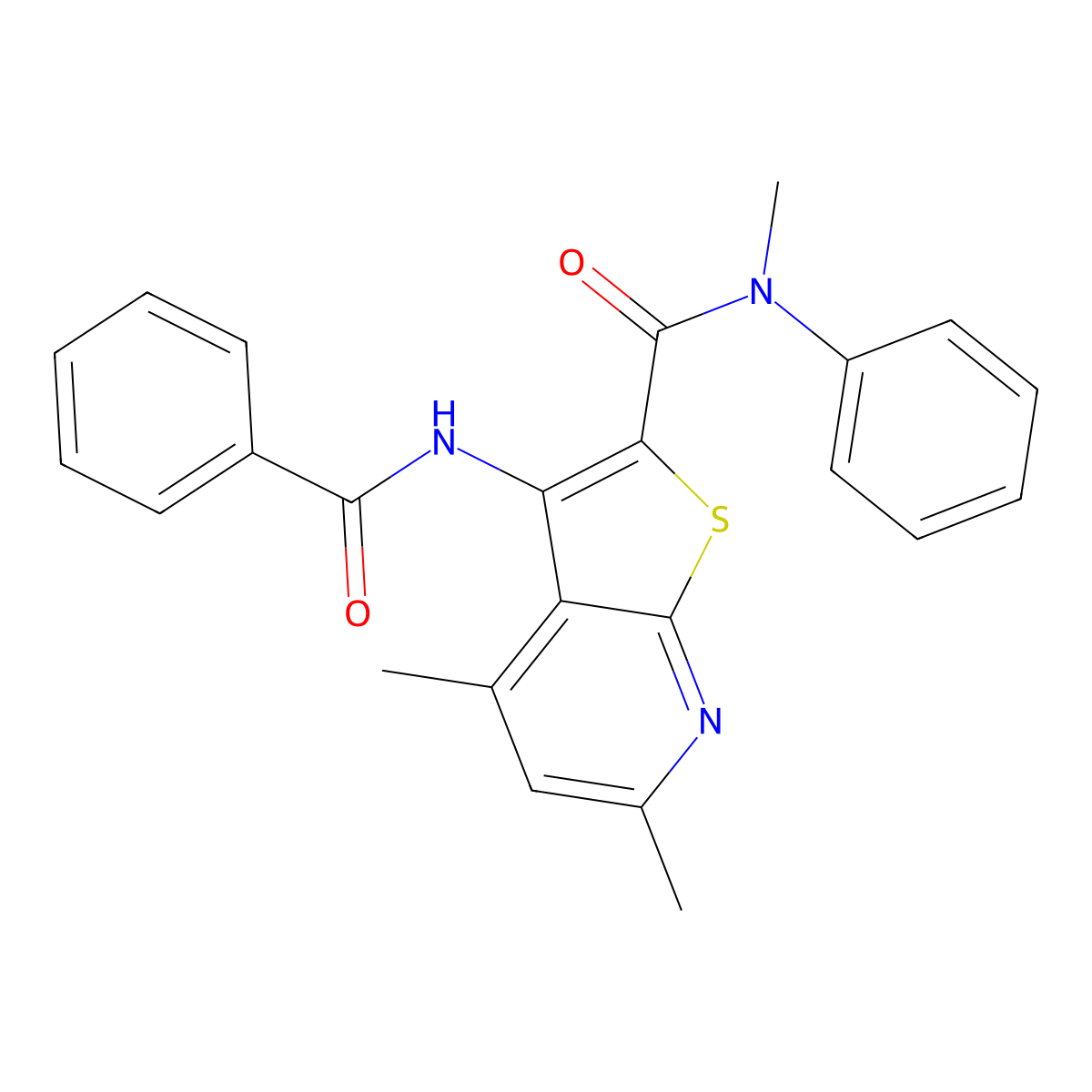 3-benzamido-N,4,6-trimethyl-N-phenylthieno[2,3-b]pyridine-2-carboxamide molecular structure, CAS 696653-37-9