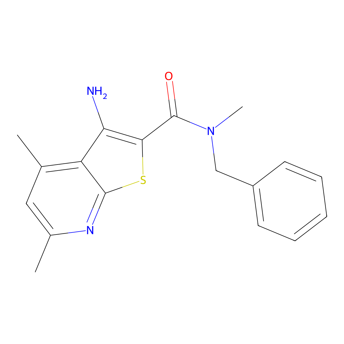 3-amino-N-benzyl-N,4,6-trimethylthieno[2,3-b]pyridine-2-carboxamide molecular structure, CAS 696653-40-4