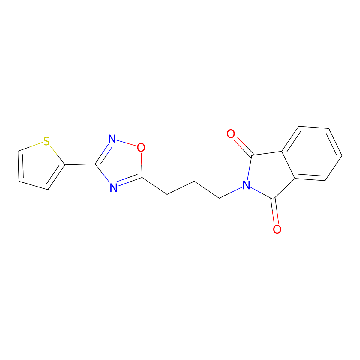Isoindole-1,3-dione, 2-[3-(3-thiophen-2-yl-[1,2,4]oxadiazol-5-yl)propyl]- molecular structure, CAS 696653-88-0