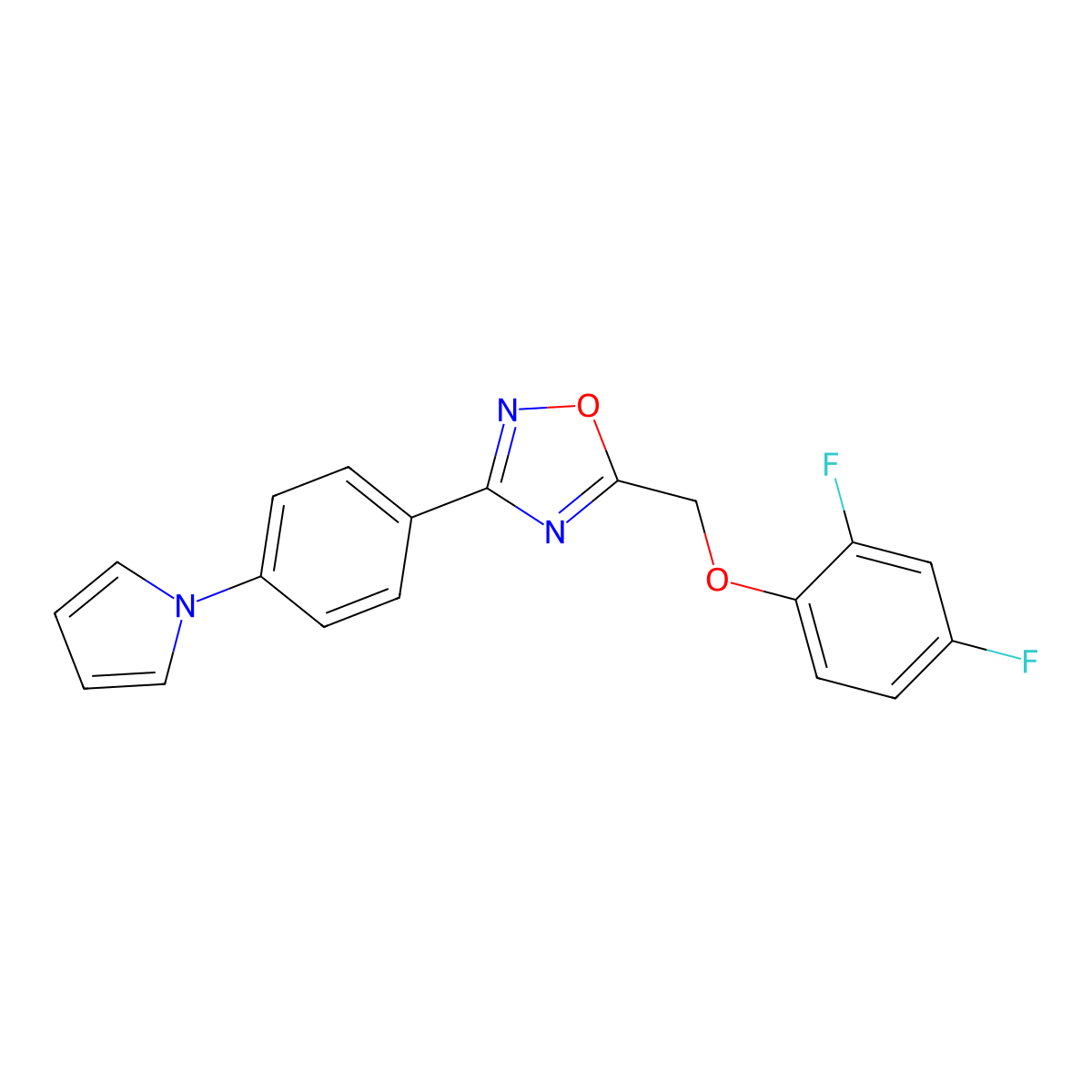 5-((2,4-Difluorophenoxy)methyl)-3-(4-(1H-pyrrol-1-yl)phenyl)-1,2,4-oxadiazole molecular structure, CAS 696654-86-1