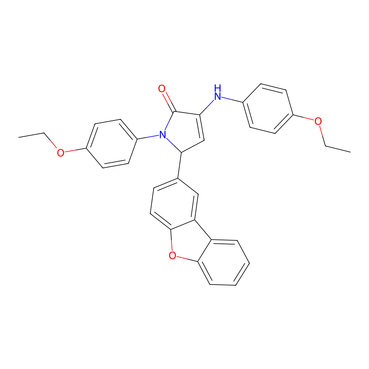 2-dibenzofuran-2-yl-4-(4-ethoxyanilino)-1-(4-ethoxyphenyl)-2H-pyrrol-5-one molecular structure, CAS 696657-37-1