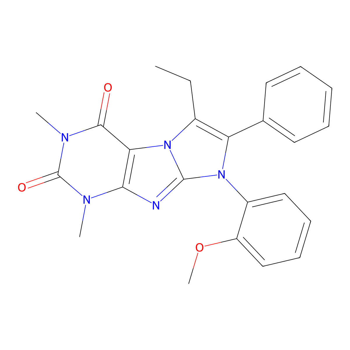 8-Ethyl-6-(2-methoxyphenyl)-2,4-dimethyl-7-phenylpurino[7,8-a]imidazole-1,3-dione molecular structure, CAS 696657-86-0