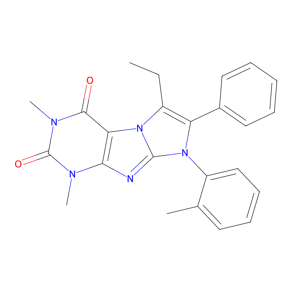 8-Ethyl-2,4-dimethyl-6-(2-methylphenyl)-7-phenylpurino[7,8-a]imidazole-1,3-dione molecular structure, CAS 696657-88-2