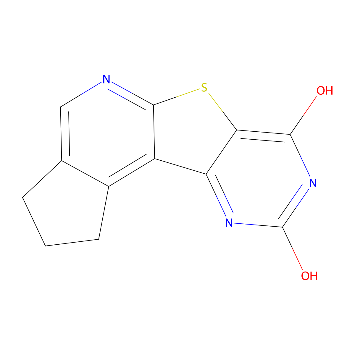 2,3-dihydro-1H-cyclopenta[4',5']pyrido[3',2':4,5]thieno[3,2-d]pyrimidine-7,9-diol molecular structure, CAS 696658-55-6