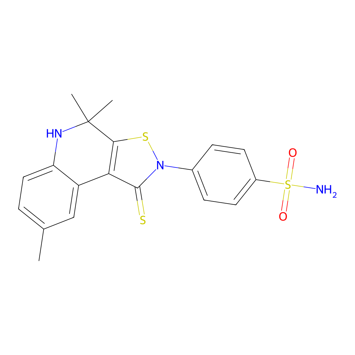 4-(4,4,8-trimethyl-1-thioxo-4,5-dihydro[1,2]thiazolo[5,4-c]quinolin-2(1H)-yl)benzenesulfonamide molecular structure, CAS 696658-63-6