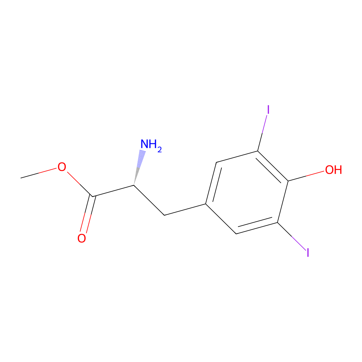 methyl (2R)-2-amino-3-(4-hydroxy-3,5-diiodophenyl)propanoate molecular structure, CAS 696659-29-7