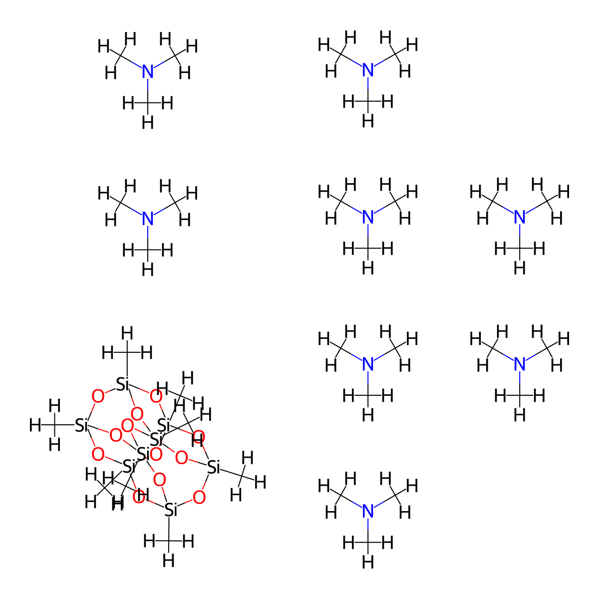 N,N-Dimethylmethanamine;1,3,5,7,9,11,13,15-octamethyl-2,4,6,8,10,12,14,16,17,18,19,20-dodecaoxa-1,3,5,7,9,11,13,15-octasilapentacyclo[9.5.1.13,9.15,15.17,13]icosane molecular structure, CAS 69667-29-4