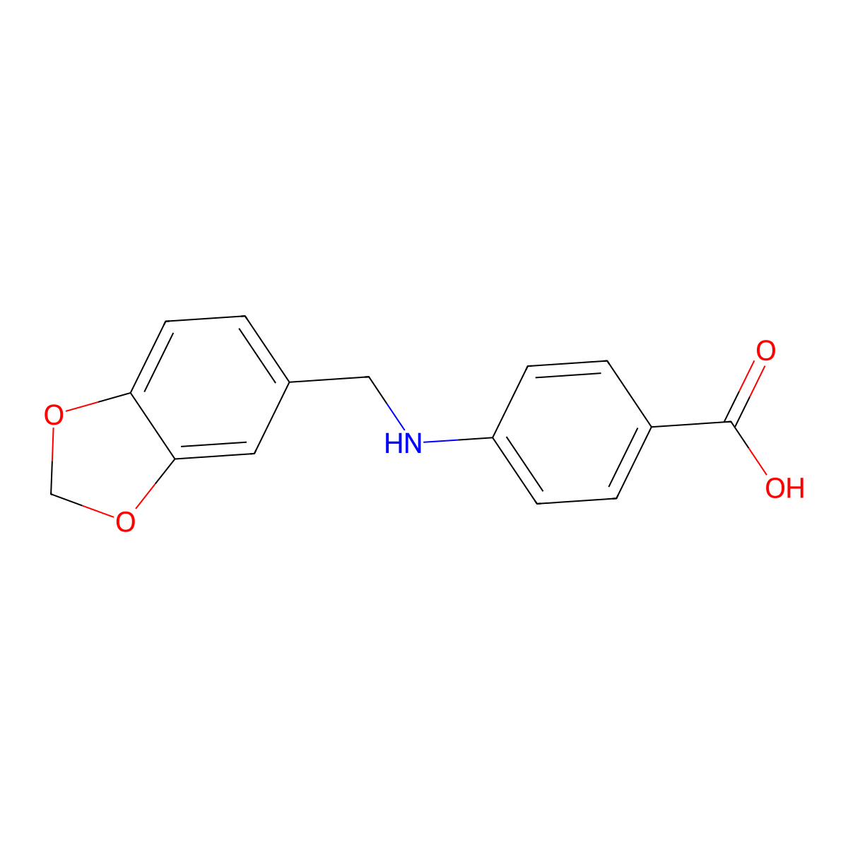 4-[(1,3-Benzodioxol-5-ylmethyl)amino]benzoic acid molecular structure, CAS 69671-78-9