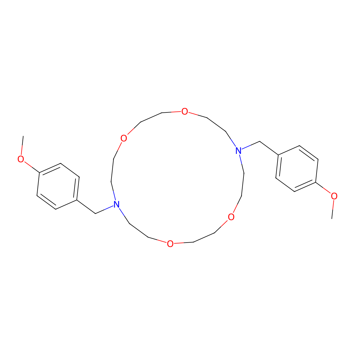 7,16-Bis(4-methoxybenzyl)-1,4,10,13-tetraoxa-7,16-diazacyclooctadecane molecular structure, CAS 69703-26-0