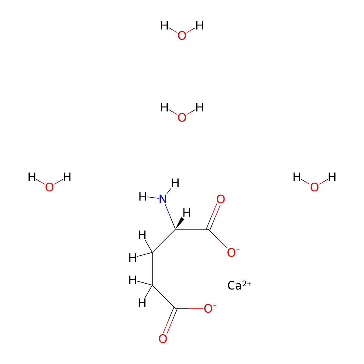 Di-L-glutamic acid, monocalcium salt, tetrahydrate, L- molecular structure, CAS 69704-19-4