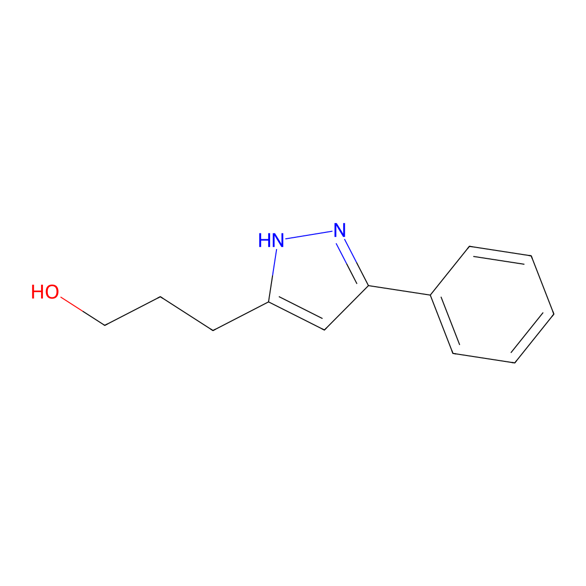 3-(3-phenyl-1H-pyrazol-5-yl)propan-1-ol molecular structure, CAS 69706-74-7