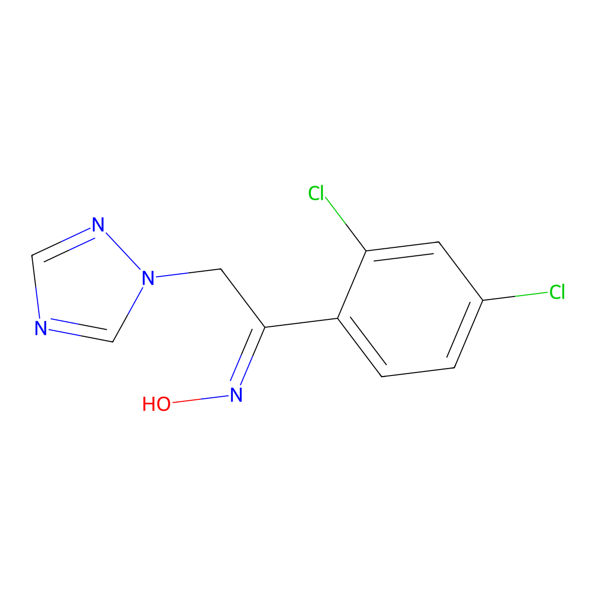 Ethanone, 1-(2,4-dichlorophenyl)-2-(1H-1,2,4-triazol-1-yl)-, oxime molecular structure, CAS 69711-71-3
