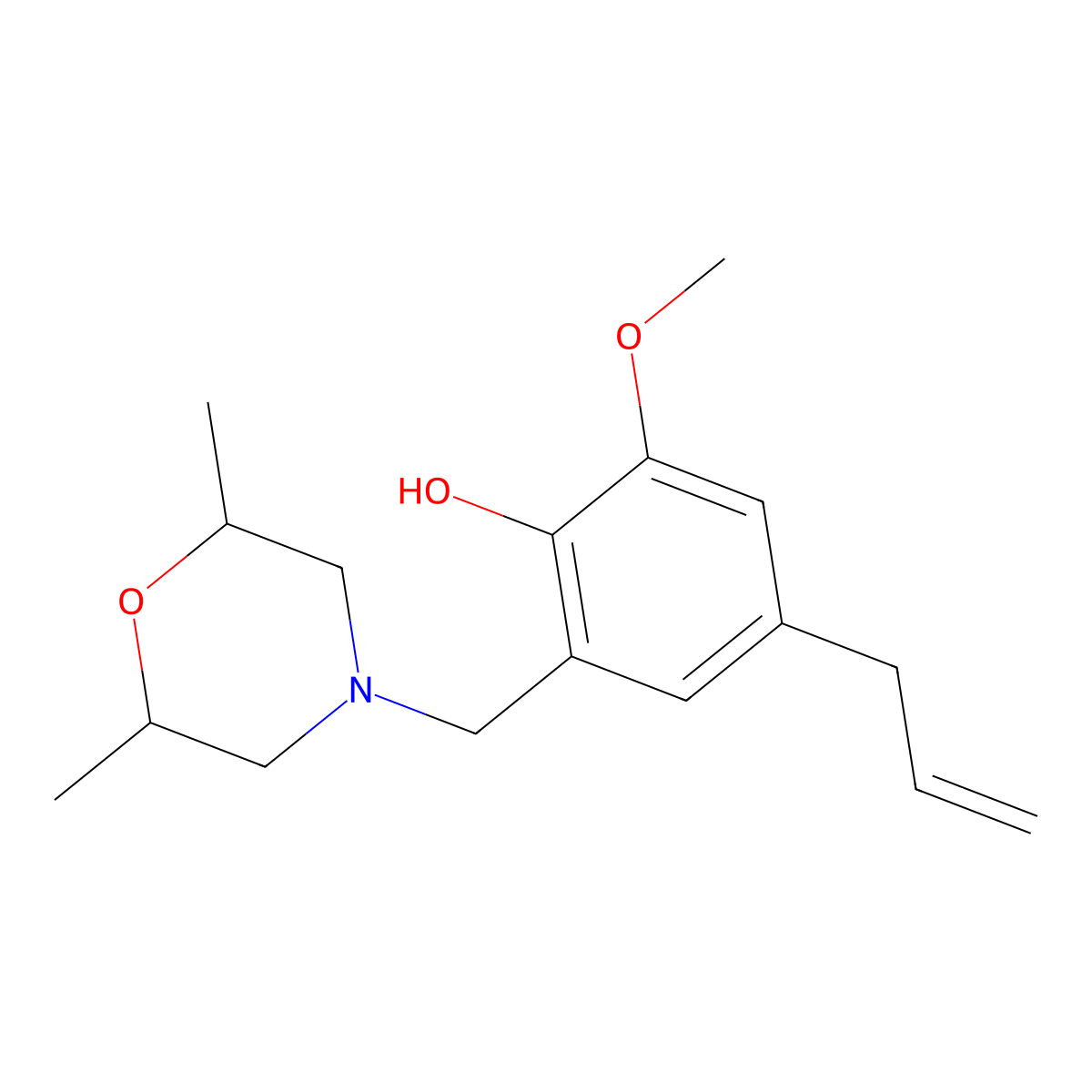 2-[(2,6-Dimethylmorpholin-4-yl)methyl]-6-methoxy-4-prop-2-enylphenol molecular structure, CAS 6972-89-0