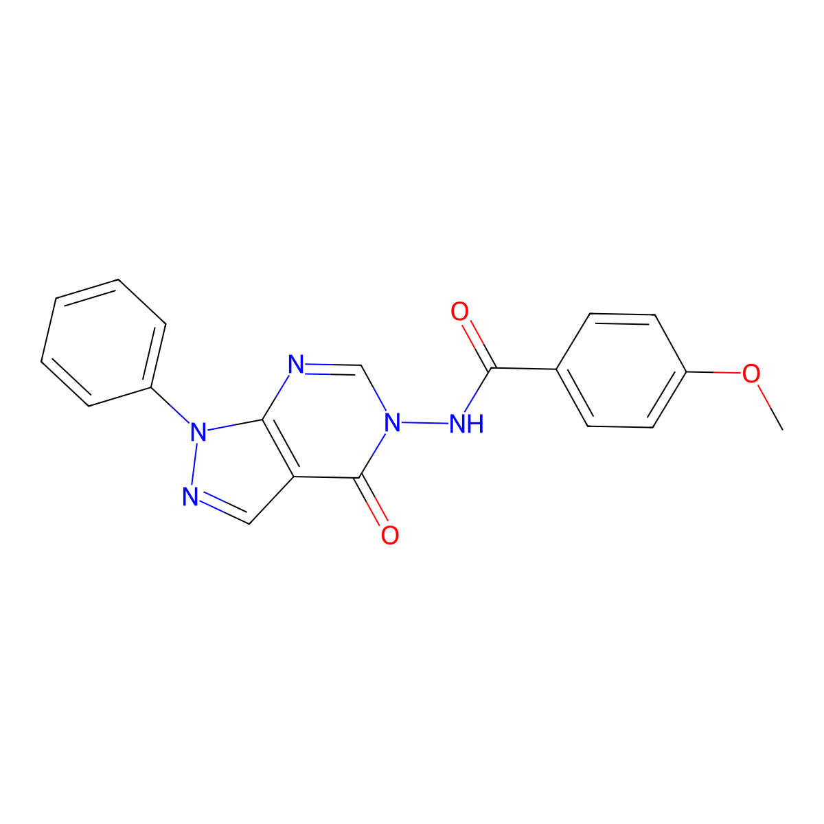 4-methoxy-N-{4-oxo-1-phenyl-1H,4H,5H-pyrazolo[3,4-d]pyrimidin-5-yl}benzamide molecular structure, CAS 69722-23-2