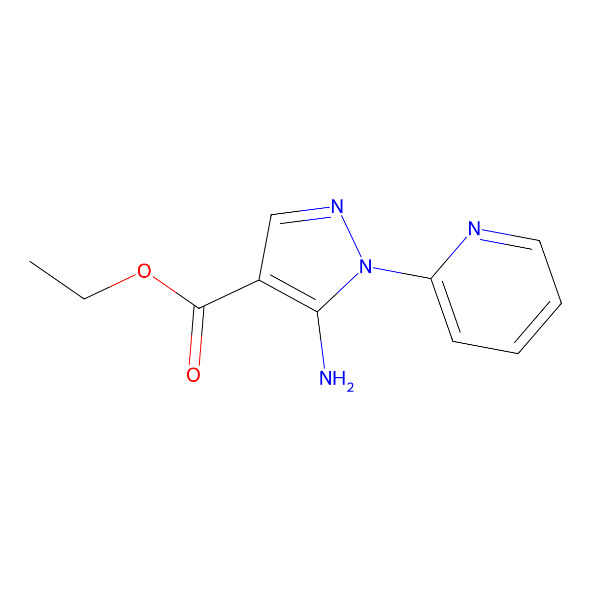 ethyl 5-amino-1-(pyridin-2-yl)-1H-pyrazole-4-carboxylate molecular structure, CAS 69722-29-8