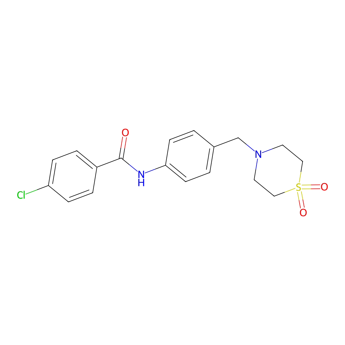 4-chloro-N-{4-[(1,1-dioxo-1lambda~6~,4-thiazinan-4-yl)methyl]phenyl}benzamide molecular structure, CAS 697229-25-7