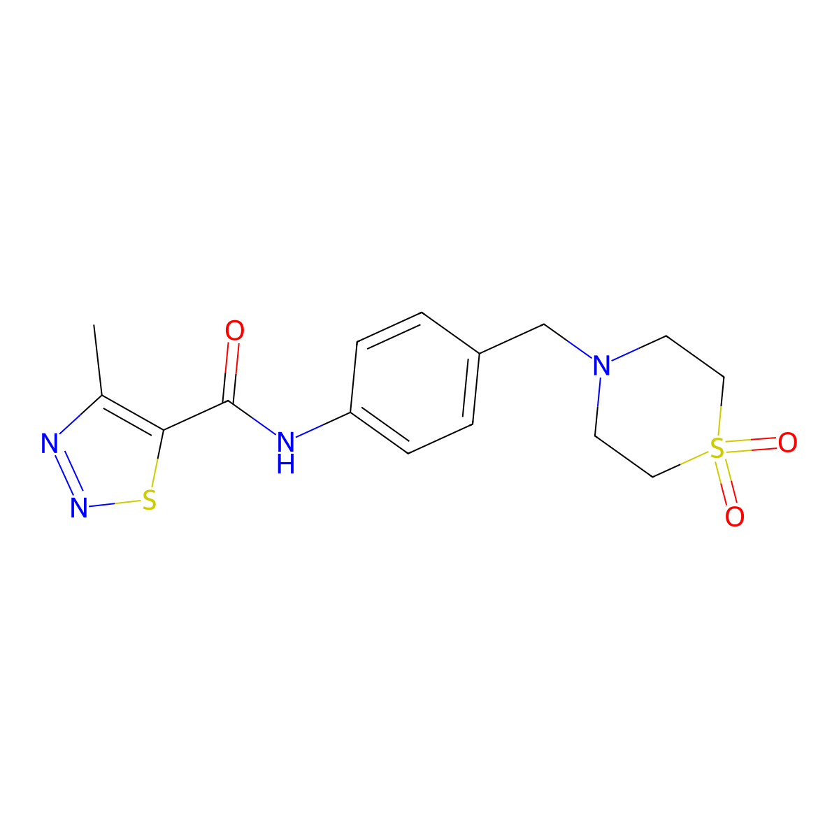 N-[4-[(1,1-Dioxido-4-thiomorpholinyl)methyl]phenyl]-4-methyl-1,2,3-thiadiazole-5-carboxamide molecular structure, CAS 697229-30-4